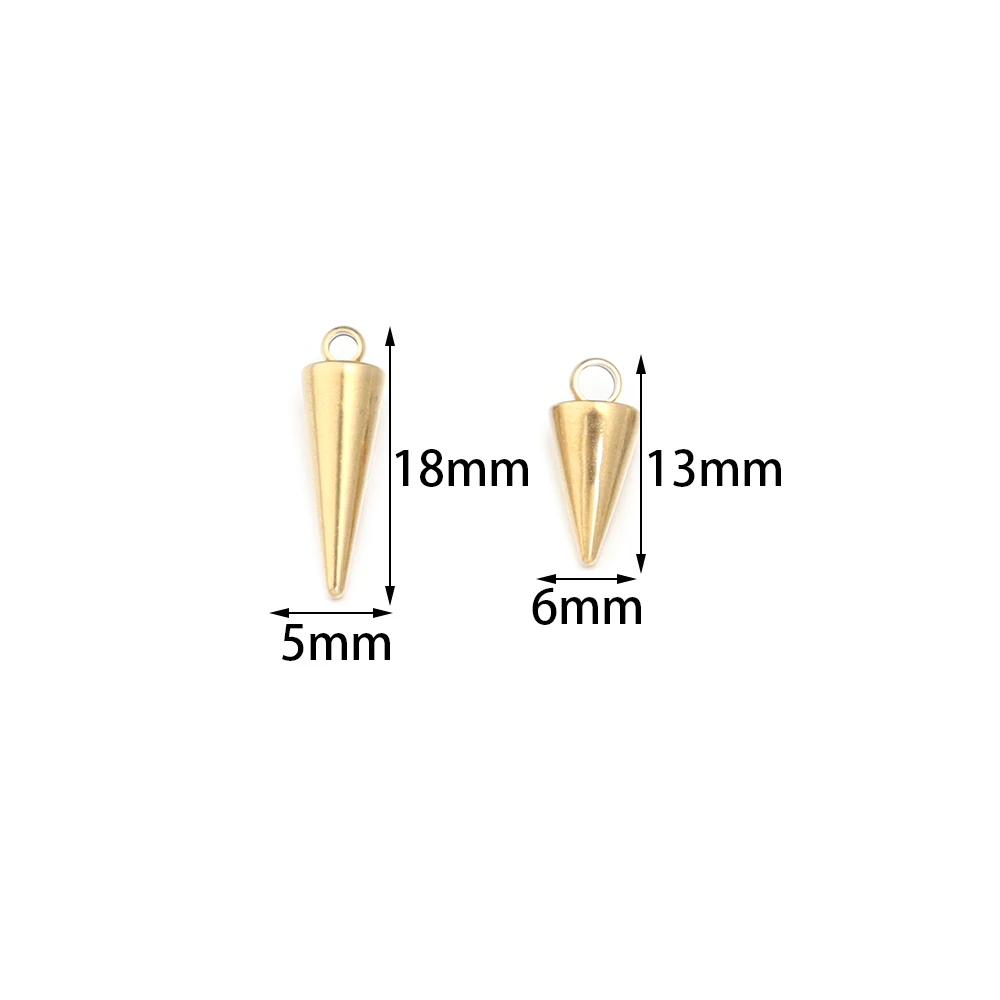 10pcs Stainless Steel Pointed Cone Pendant Bead Gold/Silver Fashionable and Versatile DIY Jewelry Earring Necklace Accessories