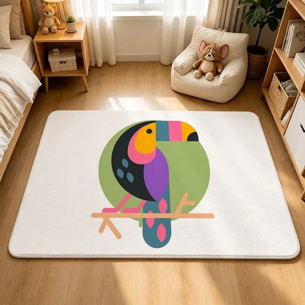 Art-Minimal Geometric ParrotS Floor Mat Shower Foot Mat, Bedside Carpet, Entrance Absorbent Doormat, Soft Non-Slip