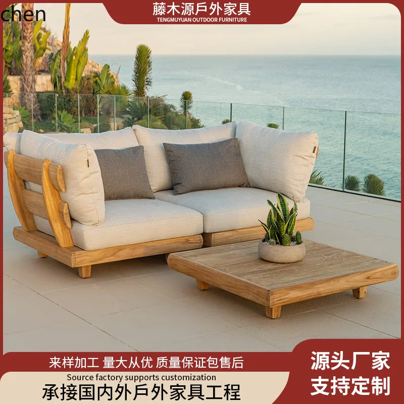 HT Outdoor Solid Wood Sofa Villa Courtyard Garden Hotel Sunroom Waterproof Sunproof Teak Sofa Set