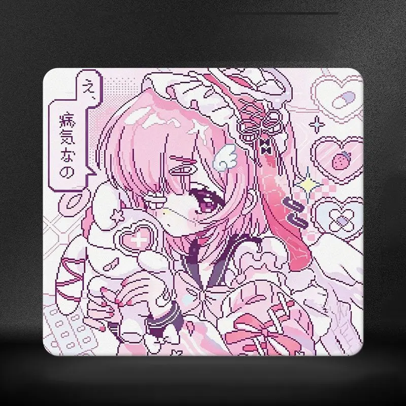 Y2K Pixel Sick‑Sweet Ange Girl Glass Mouse Pad Large Custom Frosted Surface Desk Mat Tempered FPS Office Pad Gaming Accessories