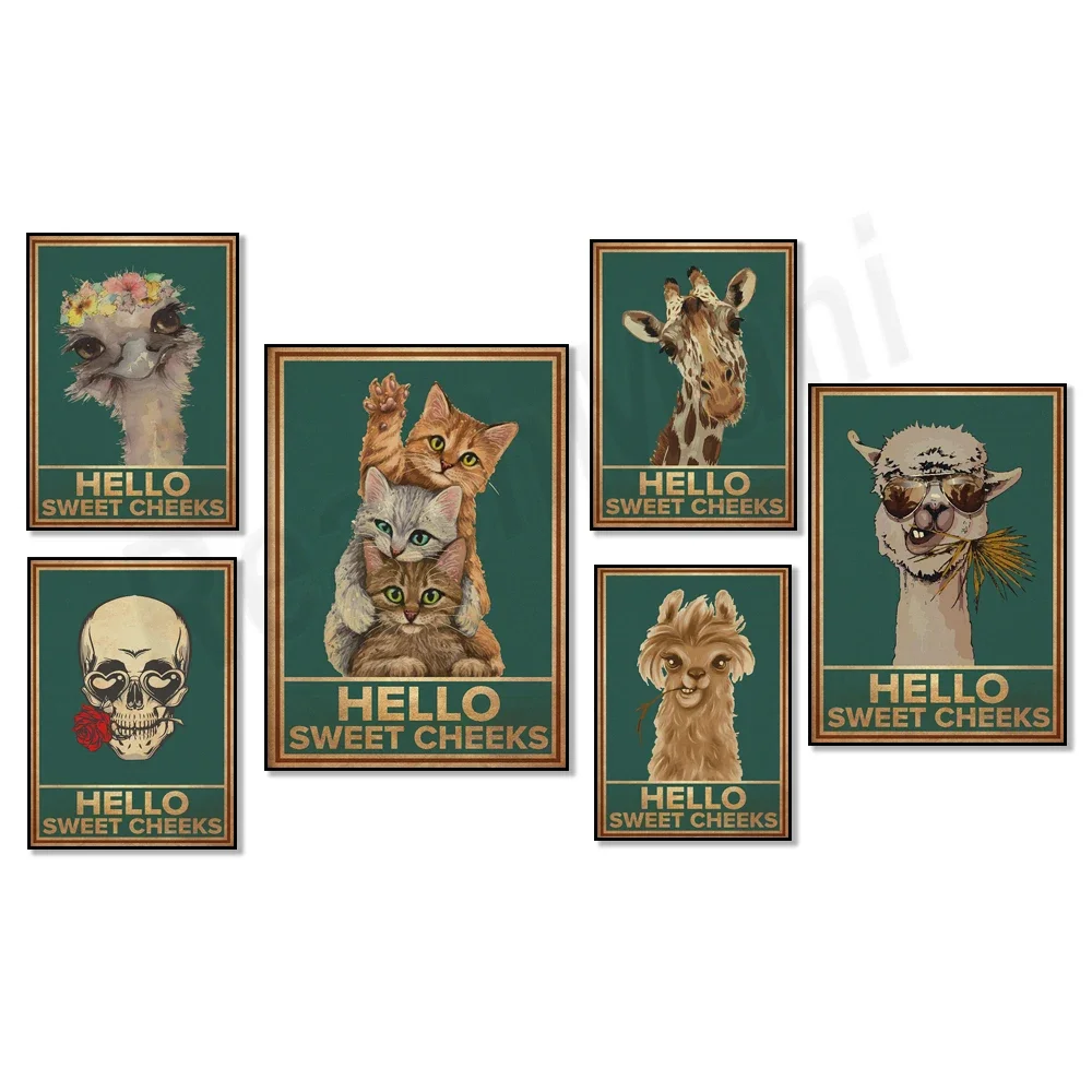 Giraffe, camel, skull, cat, donkey, llama, ostrich hello sweet cheeks poster, funny animal art print, quote design, fun poster