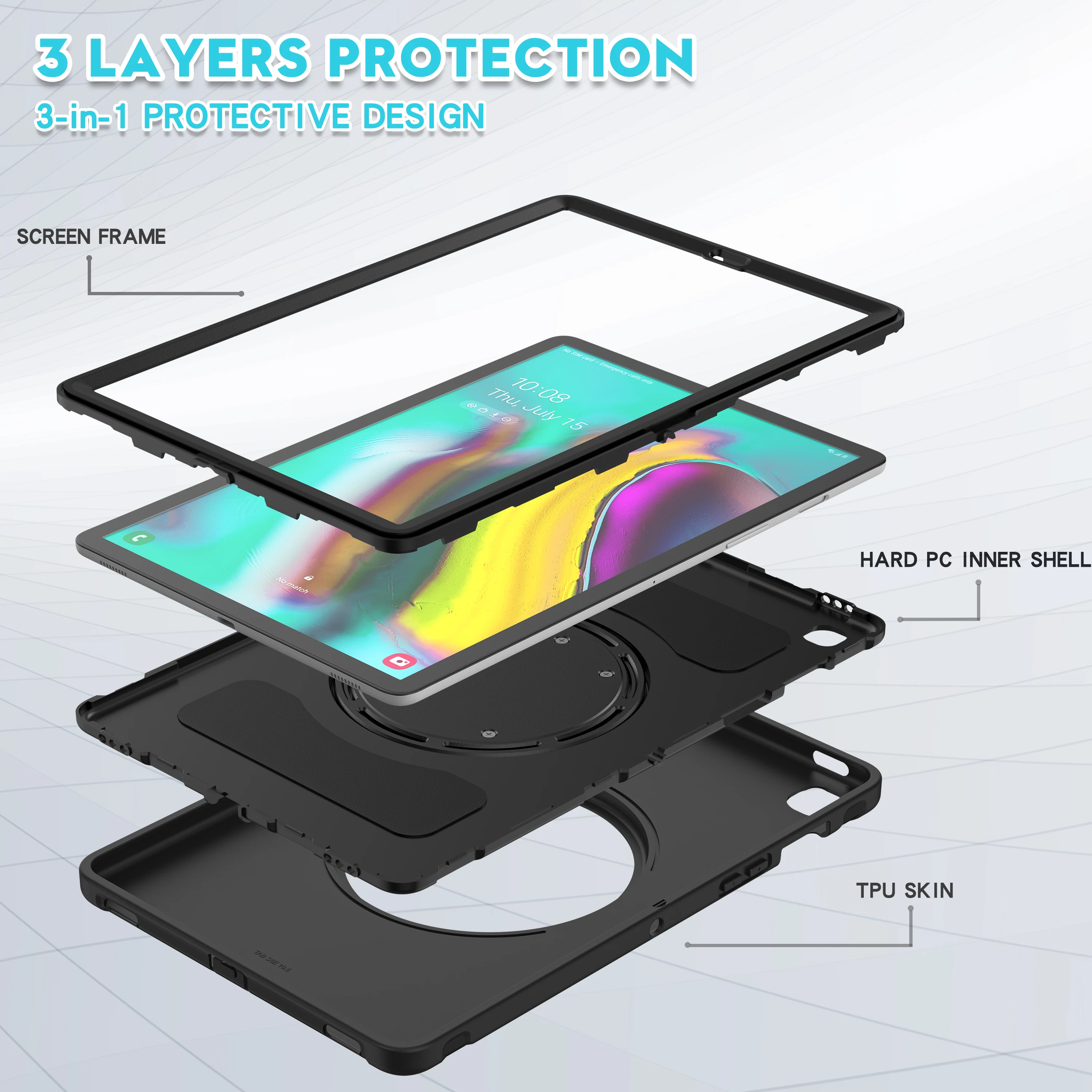 For Samsung Galaxy Tab S5E 10.5 inch 2019 SM-T720 SM-T725 Case Kids Safe Armor Shockproof PC TPU Hybrid Stand Tablet Cover