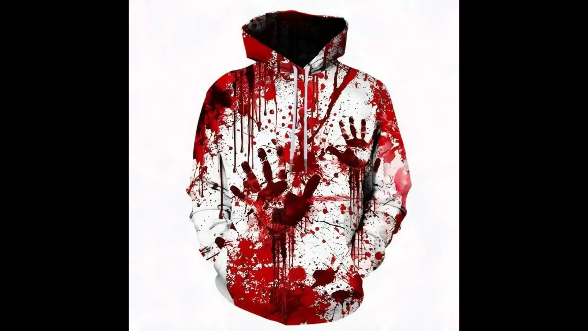 Unisex Übergröße Halloween Blutiger Handabdruck Spritzer-Print Hoodie Horror Blut-Tropfen Grafik Kordelzug-Tasche Lässiger Pullover – Detail 7