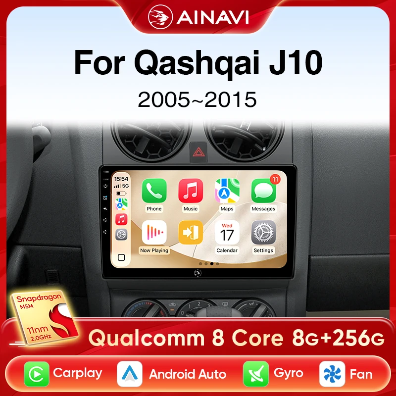 

Автомобильный радиоприемник Ainavi для Nissan Qashqai J10 2005 2006 2008 2010 2012 2014 2015, беспроводной Android Auto Carplay, мультимедийный плеер 2 Din