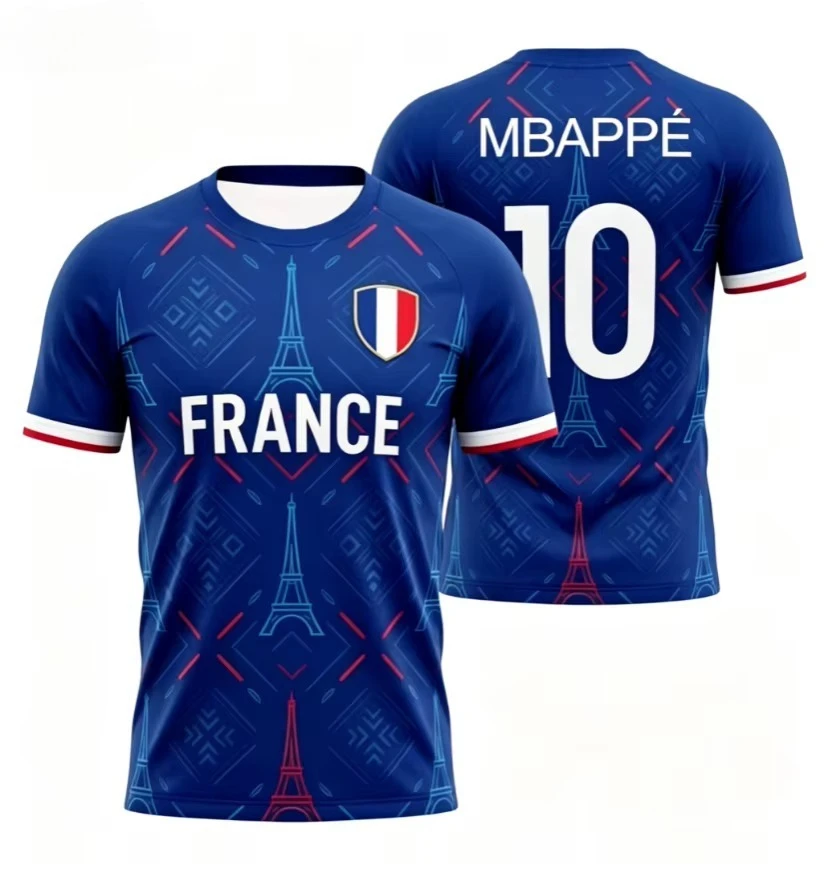 Men's comfortable sports football T-shirt, size 10, featuring Mbappe's signature print design, perfect for fans