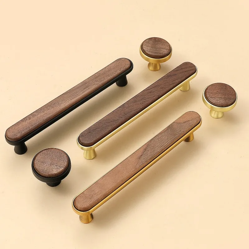 Kitchen Closet Dressing Table Wooden Furniture Handles Walnut Cabinet Door T Bar Wood Knobs Pulls Wardrobe Cupboard Drawer Pulls