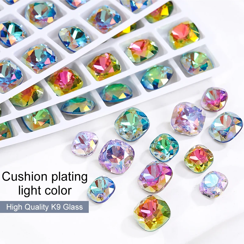 8mm Glitter Glass Rhinestones Cushion Glass K9 Crystal Pointback Nail Art Crafts Glue On Stones Jewelry Accessories