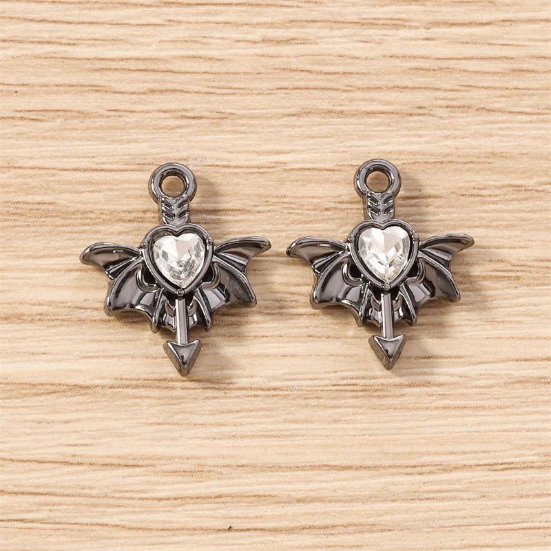5 Stück 15 x 17 mm niedliche Kristall-Metall-Herz-Flügel-Charms-Anhänger für die Herstellung von Halsketten, Ohrringen, Armbändern, DIY-Handwerk, Schmuckzubehör – Detail 21