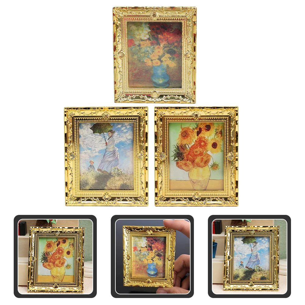 

3 Pcs Furniture House Oil Painting Home Decor for Resin Miniature Accessories