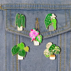 Green Lucky Bamboo Potted Enamel Pins Creative Cartoon Plant Metal Brooch Badge Trendy Cute Lapel Jewelry Gift For Family Friend