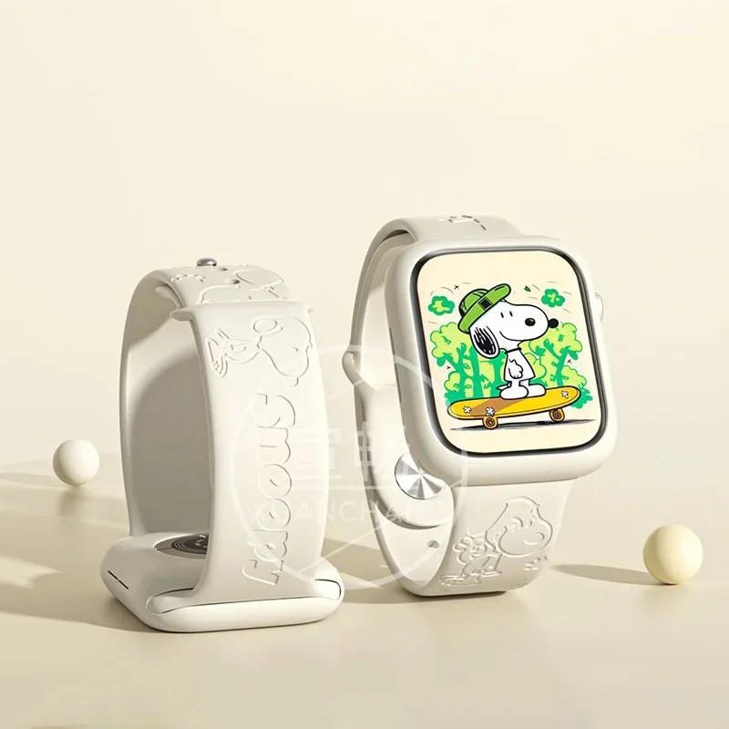 Correa con patrón de Snoopy tallado para Apple Watch, pulsera de silicona para IWatch 8 Ultra 7 6 5, 44mm, 40mm, 45mm, 41mm, 38mm, 42mm