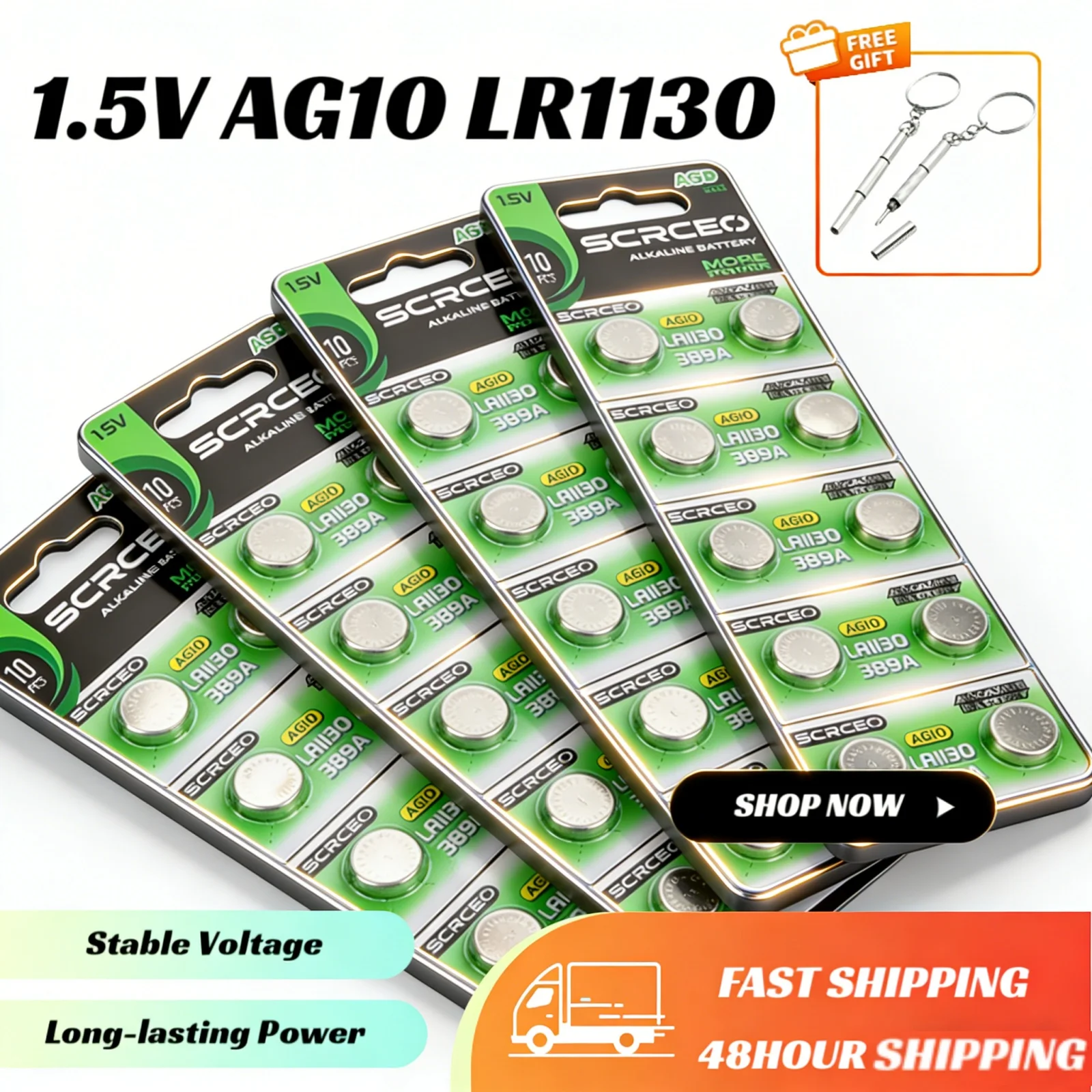

1.55V Long Lasting AG10 LR1130 Alkaline Button Batteries Replace LR54 L1131 389A D189 for Watch Toy Calculator Devices