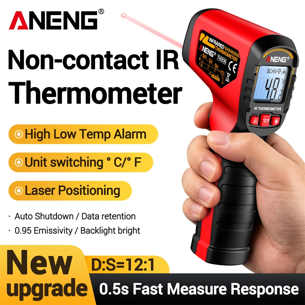 Digital Hygrometer Probe - ANENG TH206 เครื่องวัดอุณหภูมิอินฟราเรดดิจิตอล -50~600 ℃ เครื่องวัดอุณหภูมิแบบไม่สัมผัส