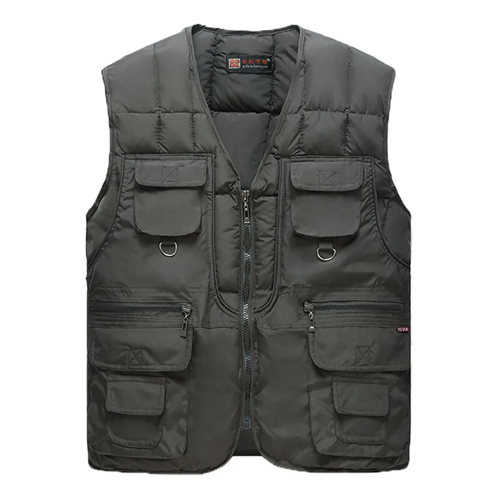 2021 New Cotton Warm Vest Man Winter With Many Pockets Male Sleeveless Jacket Men Fashion Zipper Pro Journalist Waistcoat WFY41