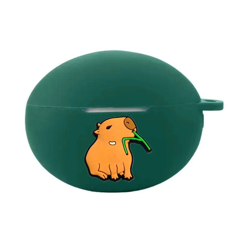 Diy animal capivara caso do fone de ouvido para huawei freebuds 4i/5i/6i silicone blutooth fones caixa carregamento capa protetora com gancho