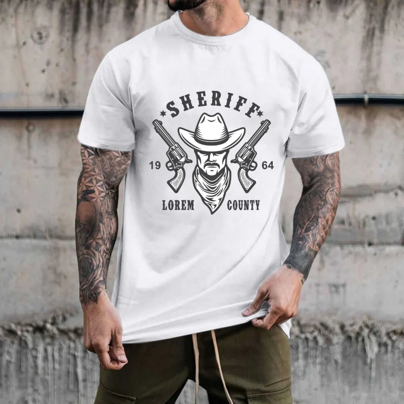 Western Sheriff Double - Gun Pattern Heat - Transfer White Ink Iron - on Decal, Retro Cowboy Style, Suitable for T -