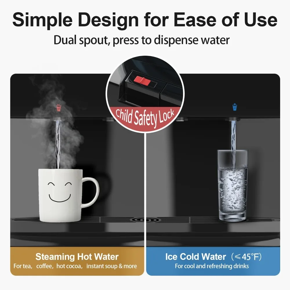 Top loading water cooler distributor -3 or 5 gallons of hot and cold water with child lock