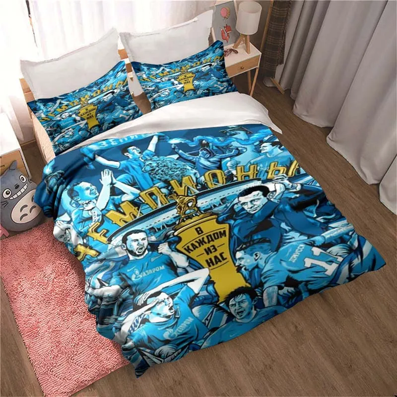 FC Zenit ФУТБОЛЬНЫЙ КЛУБ ЗЕНИТ Football Print Bedding Set Cute Quilt Cover Bed Cover with Pillowcase Custom Bedding