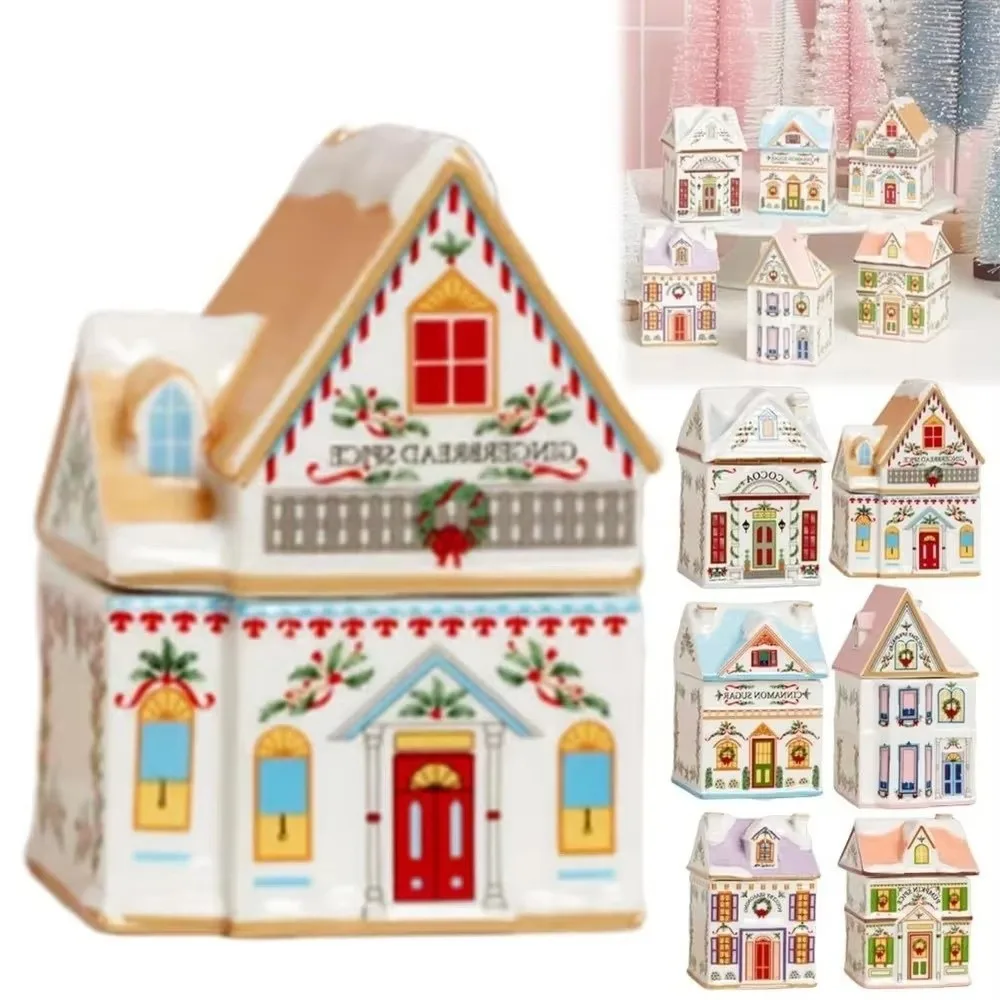 New Cute Holiday Village Spice House Mini Desktop Decoration House Village Spice House Jars Cartoon House Storage Box