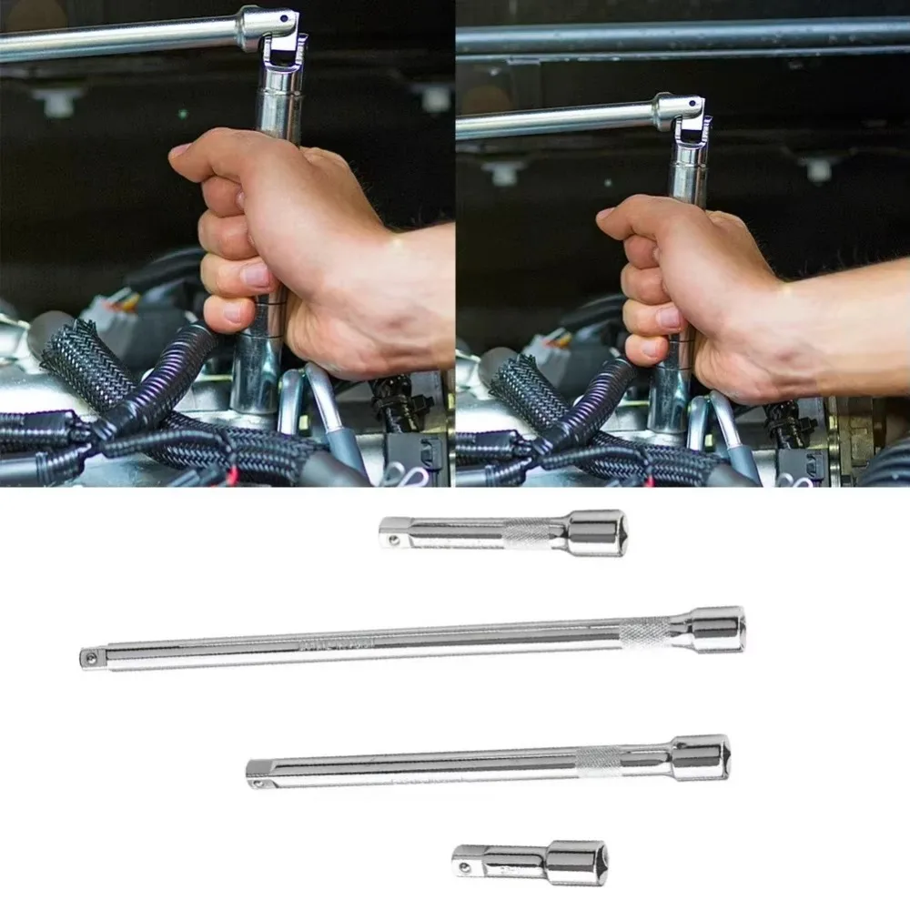 

4pcs/set New 1/4‘’ Socket Extension Bar Adjustable 50/100/150mm Sleeve Ratchet Wrench Steel Extension Rod Electric Wrench