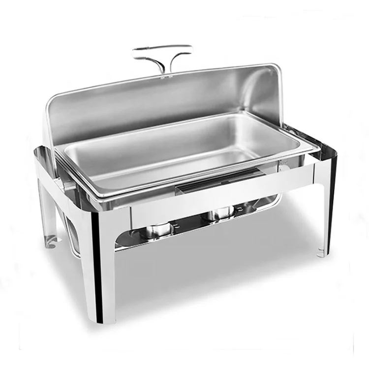 Luxury Rectangular Roll Top Stainless Steel Chafing Dish 9L Large Capacity Fancy Decorative Buffet Set Silver Hotels Restaurants - view 6