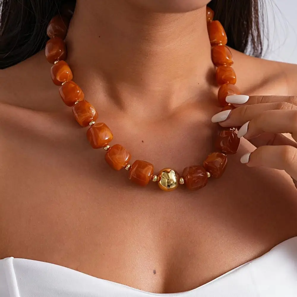 Resin Acrylic Resin Beaded Chokers Multi Color Irregular Shape Beaded Smudge Effect Lightweight Acrylic Pendant Chain