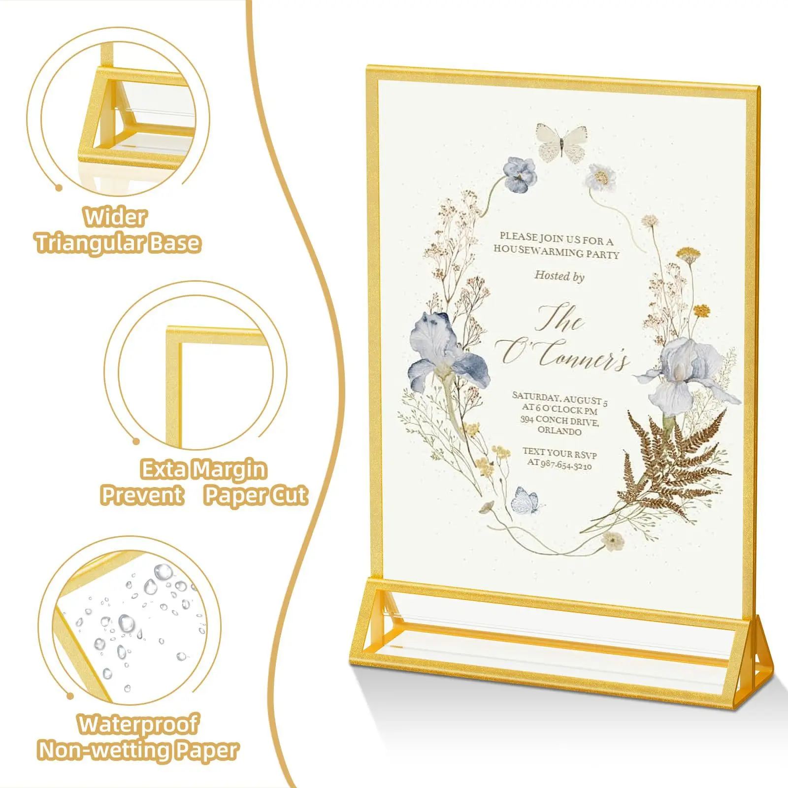 4 Pieces A5 Acrylic Sign Holder Display Stand Gold Borders Wedding Table Numbers Card Stand Menu Holder Picture Photo Frame
