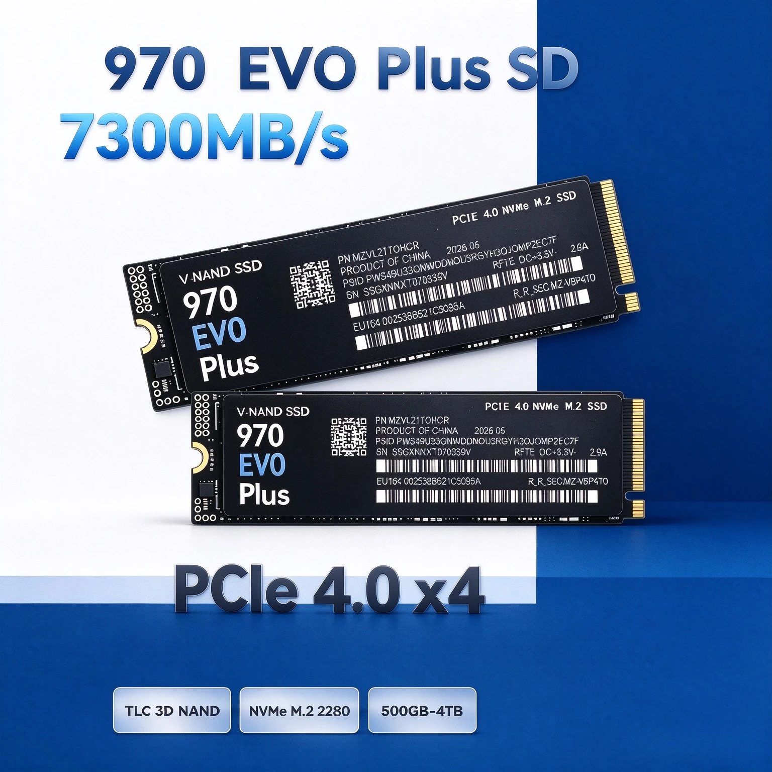 High-Speed 970 EVO Plus SSD 7300MB/s PCIe 4.0 x4, TLC 3D NAND NVMe M.2 2280, 500GB-4TB Gaming Solid Disk for PS5, PC & Laptop.