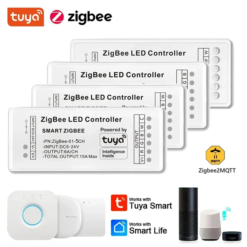 Tuya Zigbee Led Strip Controller for Single Color RGB RGBW RGB+CCT LED Tape Voice APP Control DC5V-24V LED Light Strip Control