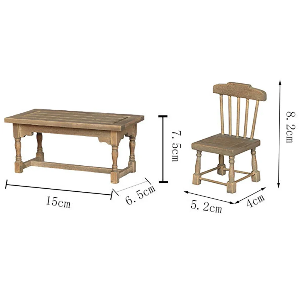 1/12 Dollhouse Miniature Accessories Mini Retro Dining Table Chair  Model Simulation Furniture for Doll House Decoration ob11