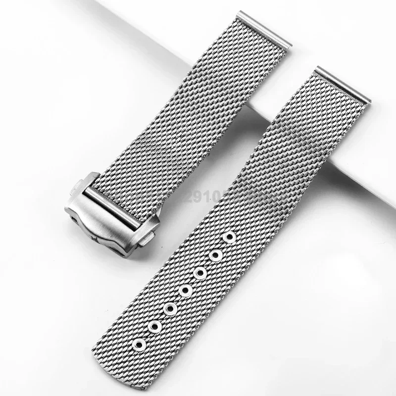 20mm Milanese Steel Strap for Omega Seamaster 007 Diver 300 Folding Buckle Bracelet Silver Stainless Mesh Watch Band Accessories