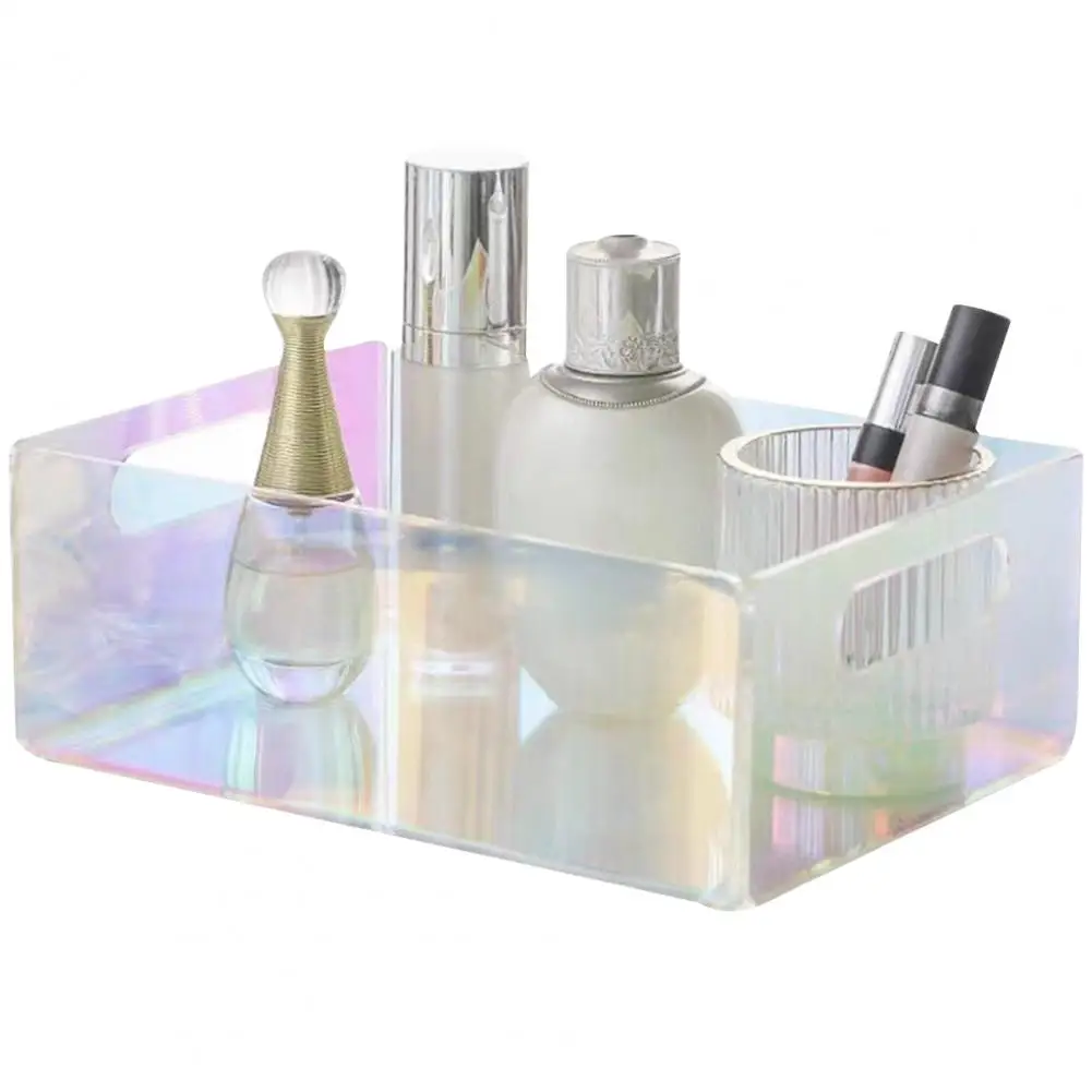 Acrylic Tray Bathroom Organizer Iridescent Acrylic Storage Box Multi-functional Organizer for Makeup Tissues Desktop Essentials