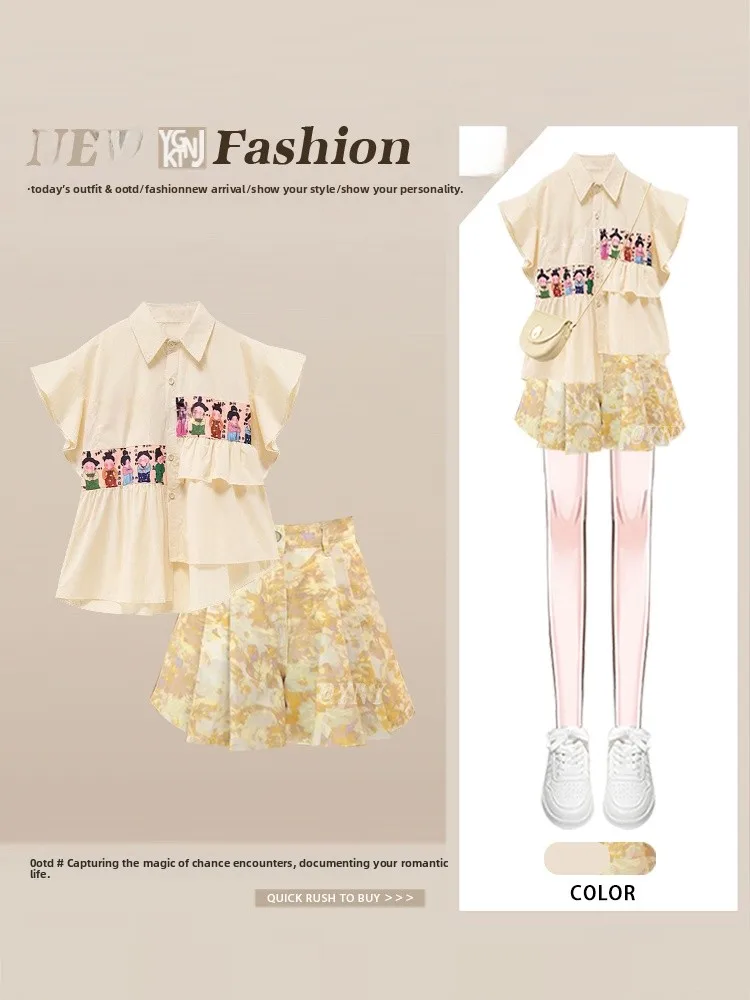 2025 Summer New Arrival Slimming Design ort Sve Denim orts Set Two Piece  Collar Button down Faionable Ensemble