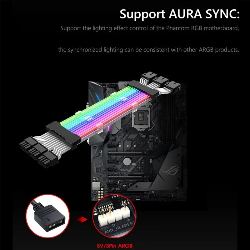 PC Case PSU Extension ARGB Cable ATX 3X8PIN PCI-E GPU Neon Color Line ARGB Streamer Transfer Graphics Card Power Cable