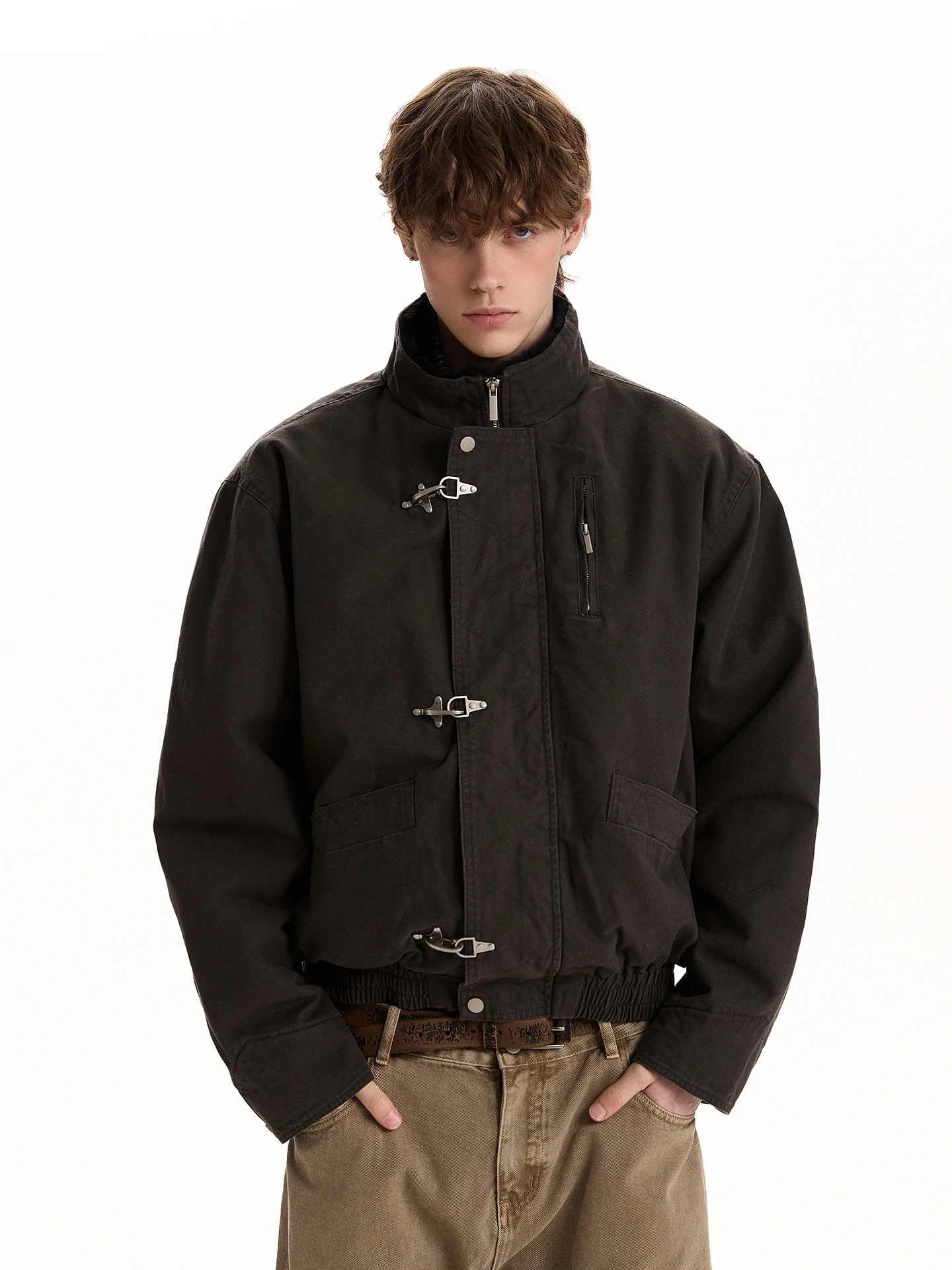 

Американский ретро Cleanfit Flight Jaet ort Boxy Хлопковая верхняя одежда с застежкой-молнией Воротник-стойка Универсальная молодежная модная осень...