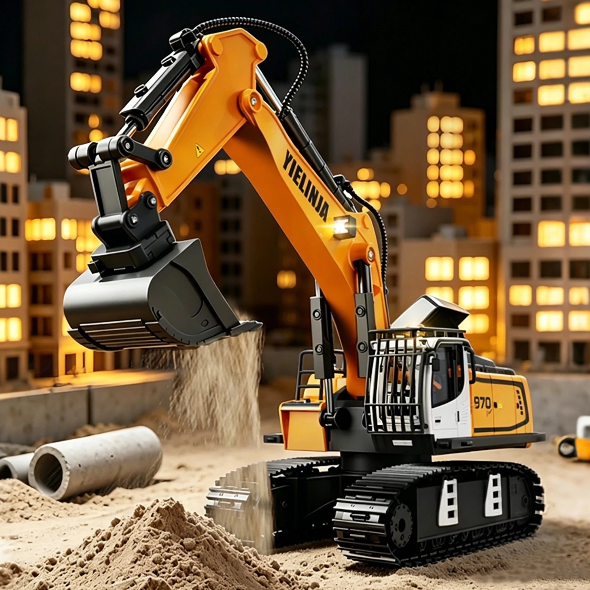 Remote control toy excavator dump truck, with LED lights and sound effects - 2.4GHz, USB rechargeable, suitable for outdoor play, birthday gift, Christmas, Halloween