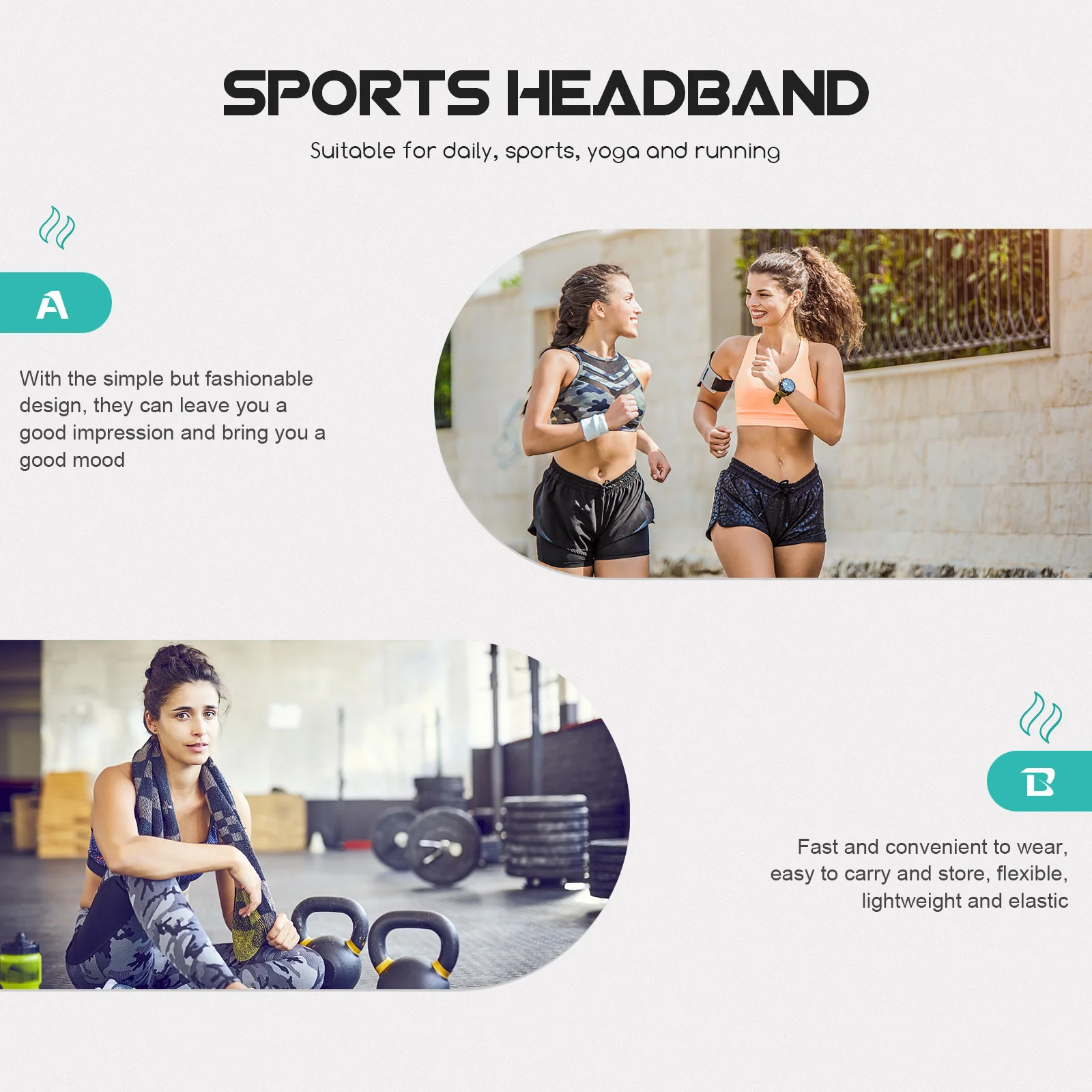 

5Pcs Sweat Absorbing Headbands Elastic Soft Comfortable Lightweight Sports Head Bands for Yoga Running Fitness