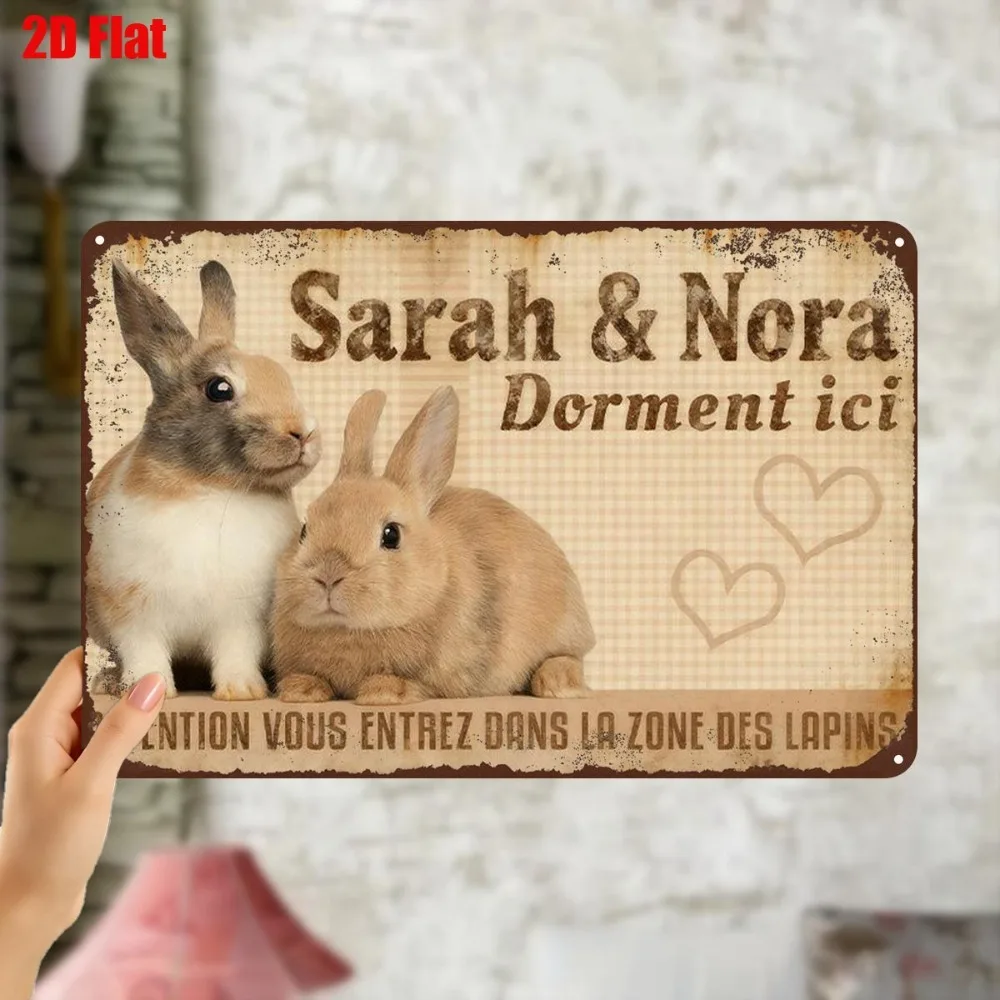 CIFbuy Custom Text Rabbit Metal Sign,Vintage Pet Wall Decor (Only For Decoration)