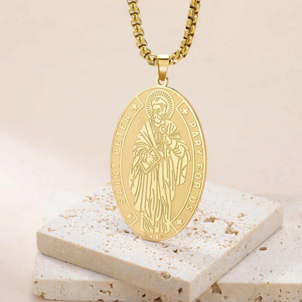 Dawapara القديس بيتر المسيحية ميدالية قلادة قلادة دينية راعي الصيادين المعمودية هدية مجوهرات من صلب لا يصدأ #3
