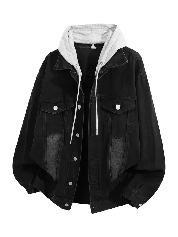 

Spring Denim Jacket Men's Trendy Loose Style Teenager Casual Fashion Hooded Coat Youth Popular Jeans Jacket Boys Outerwear