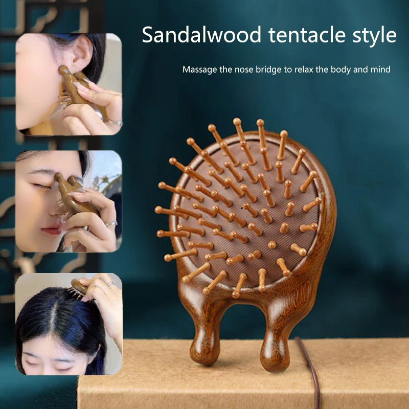 Sandalwood Scalp Massage Air Cushion Comb Anti-Static Detangling Scraping Hair Brush Frog Face Nose Massager