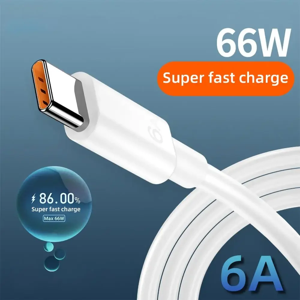 6A 66W USB Type C Super-Fast Cable For Huawei Mate 40 50 Xiaomi 11 10 Pro OPPO R17 Fast Charging USB-C Charger Cable Data Cord