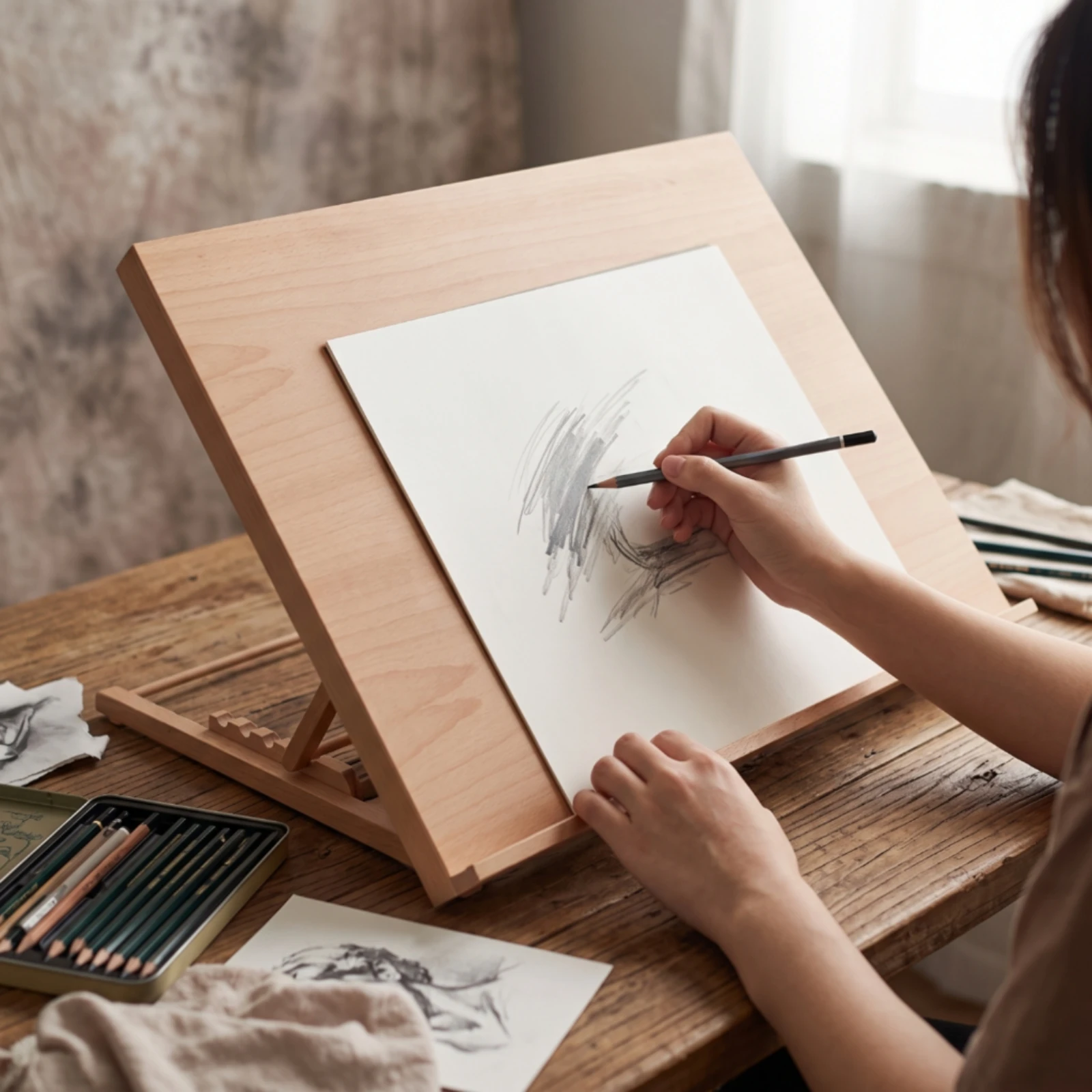 Table Top Easel Tabletop Desktop Drawing Board Wooden Easel with Ledge Portable Sturdy for Artists, Desk, Studio