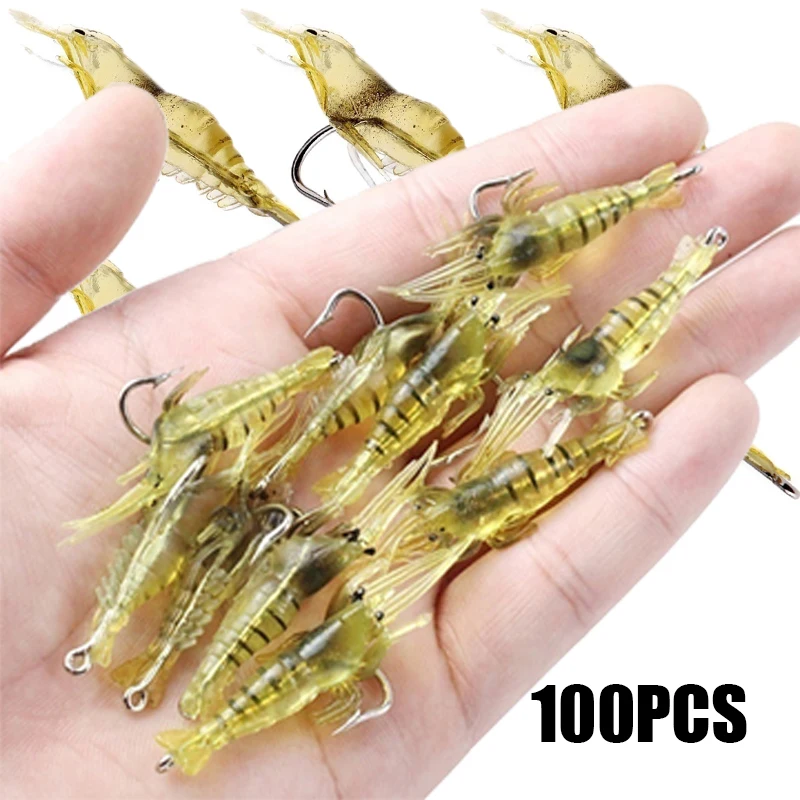 Soft Silicone Simulation Shrimp Lure With Hook Artificial Baits Fishing Lures Fishing Accessory Set 5/10/20/50/100PCS Optional
