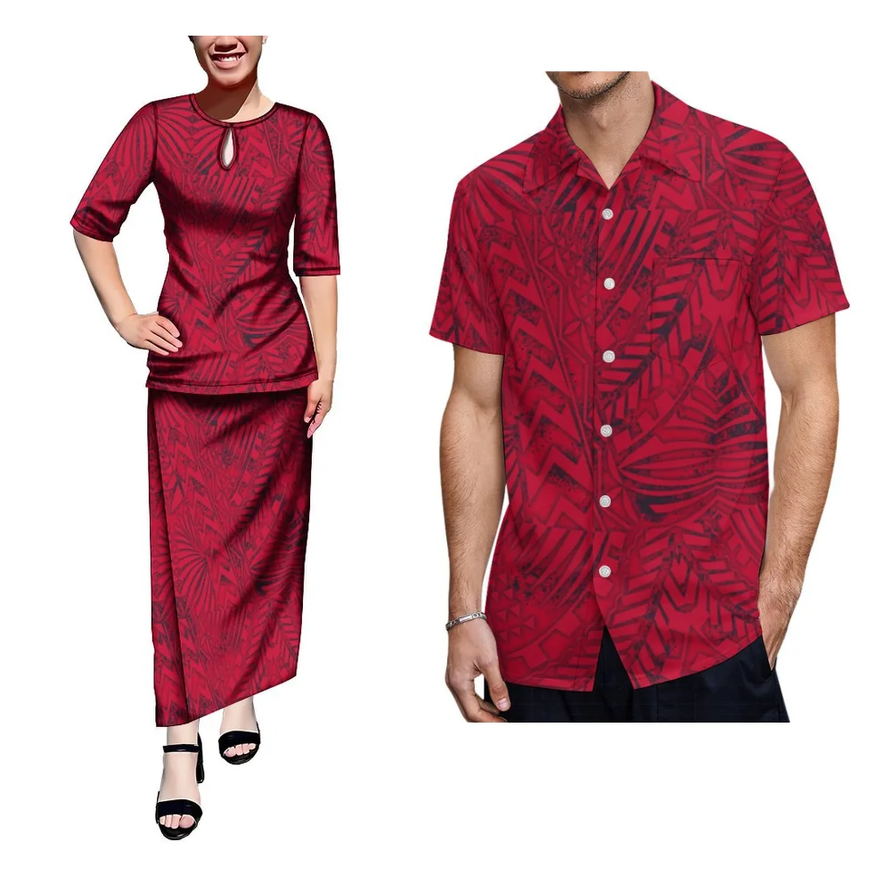 Women'S Dress Fiji Tonga Tribe Traditional Features Long Dress Samoa Puletasi Puleta Ha Couple Set Hawaii Men'S Shirt