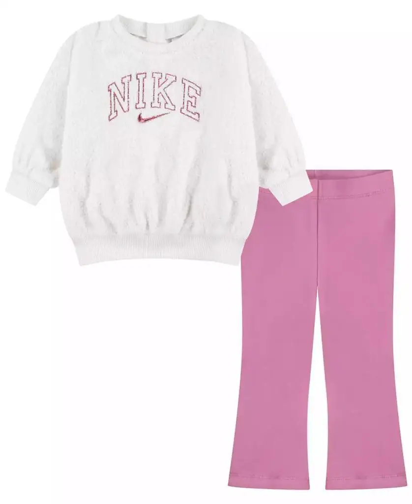 Nike-Conjunto de sudadera y Leggings con estampado de Swoosh para niñas, conjunto de 2 piezas
