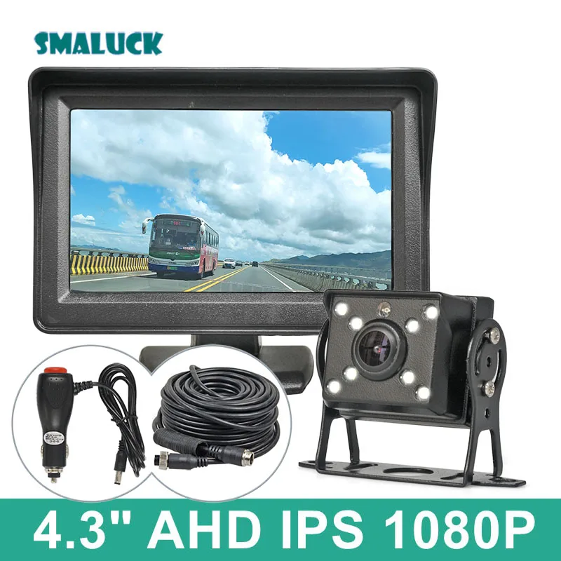 SMALUCK 4.3 인치 AHD IPS 모니터, 9-36V 자동차 후면 카메라 스크린, 1080P AHD LED 후진 카메라, 트레일러 자동 주차 트럭 버스용