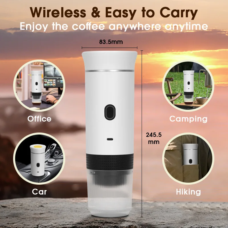 

Espresso portable coffee machine, universal for coffee powder size capsules