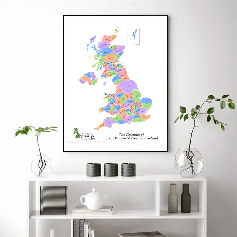 42*59cm Map Of The Great Britain and Northern Ireland  Canvas Painting Decorative Poster Home Decor School Supplies Travel Gift