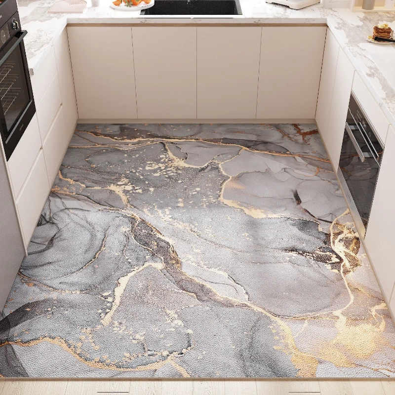 Carpet for Kitchen Floor Mat Oil-proof Waterproof Non-slip PVC Leather Foot Mats Marble Patterned Rug Large Size Home Decor Rugs